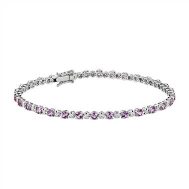 Alternating Sized Pink Sapphire and Diamond Bracelet in 14k White Gold