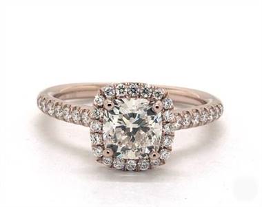 Amazing Cushion Halo Pave .24ctw Engagement Ring in 14K Rose Gold 1.80mm Width Band (Setting Price)