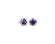 Amethyst and Micropave Diamond Stud Earrings In 18k White Gold (5mm) | Blue Nile