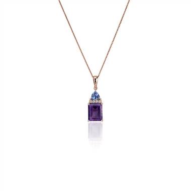 "Amethyst and Tanzanite Diamond Cathedral Pendant in 14k Rose Gold"