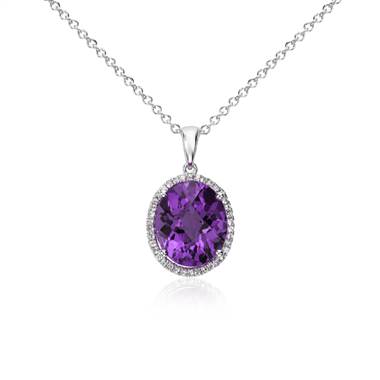 Amethyst and White Sapphire Halo Oval Pendant in Sterling Silver (12x10mm)