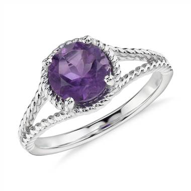 Amethyst Rope Ring in Sterling Silver (7mm)