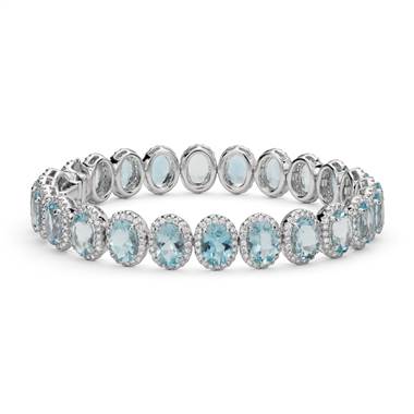 Aquamarine and Diamond Halo Bracelet in 18k White Gold (7x5mm)