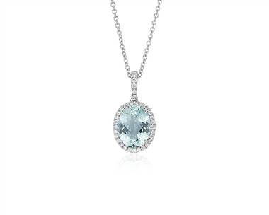 Aquamarine and Diamond Pendant Necklace In 14k White Gold (10X8mm)