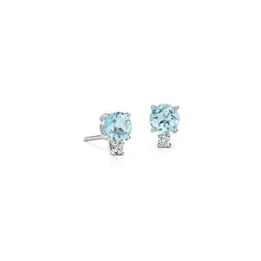 Aquamarine and Diamond Stud Earrings in 18k White Gold (5mm)