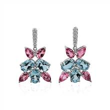 Aquamarine and Pink Tourmaline Drop Earrings with Diamond Details in 18k White Gold | Blue Nile