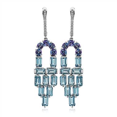 "Aquamarine and Tanzanite Diamond Chandelier Earrings in 14k White Gold"