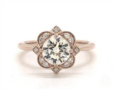 Art Deco Floral Halo Engagement Ring in 14K Rose Gold 2.00mm Width Band (Setting Price)