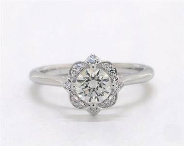Art Deco Floral Halo Engagement Ring in 14K White Gold 2.00mm Width Band (Setting Price)