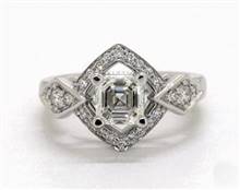 Art Deco Geometric Halo Engagement Ring in 14K White Gold 2.80mm Width Band (Setting Price) | James Allen