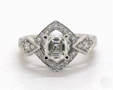 Art Deco Geometric Halo Engagement Ring in 14K White Gold 2.80mm Width Band (Setting Price)