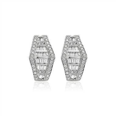 Art Deco Inspired Baguette Diamond Hoop Earrings in 14k White Gold (1 ct. tw.)