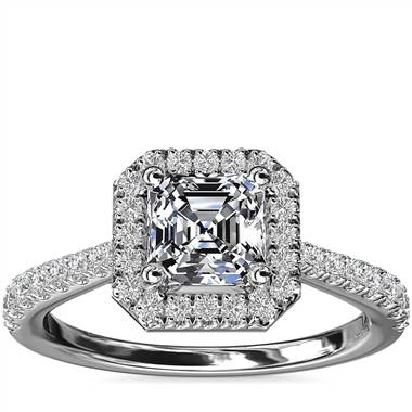 Asscher Diamond Bridge Halo Diamond Engagement Ring in 14k White Gold (1/3 ct. tw.)