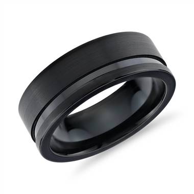 "Asymmetrical Black Engraved Wedding Band in Tungsten (8mm)"