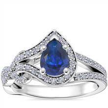 Asymmetrical Diamond Infinity Halo Engagement Ring with Pear-Shaped Sapphire in 14k White Gold (7x5mm) | Blue Nile