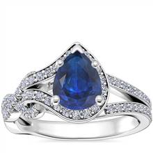 Asymmetrical Diamond Infinity Halo Engagement Ring with Pear-Shaped Sapphire in 14k White Gold (8x6mm) | Blue Nile