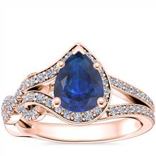 Asymmetrical Diamond Infinity Halo Engagement Ring with Pear-Shaped Sapphire in 18k Rose Gold (8x6mm) | Blue Nile