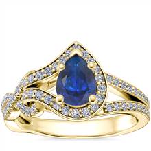 Asymmetrical Diamond Infinity Halo Engagement Ring with Pear-Shaped Sapphire in 18k Yellow Gold (7x5mm) | Blue Nile