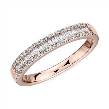 "Baguette Cut & Round Pave Diamond Channel Wedding Band in 14k Rose Gold- I/SI2 (1/4 ct. tw.)"