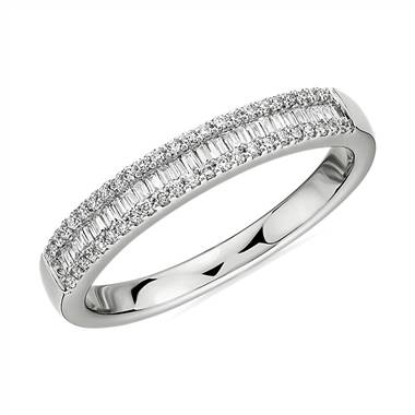 Baguette Cut & Round Pave Diamond Channel Wedding Band in 14k White Gold- I/SI2 (1/4 ct. tw.)