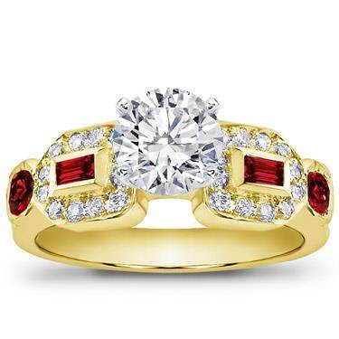 Baguette, Pave, and Ruby Engagement Setting