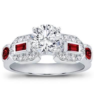 Baguette, Pave, and Ruby Engagement Setting