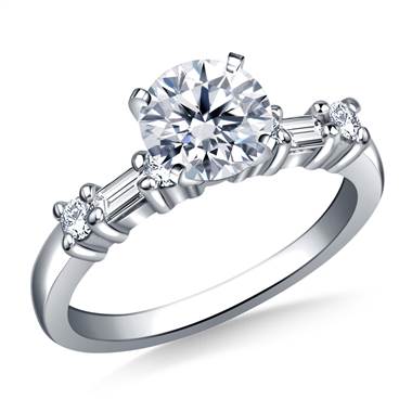 Baguette & Round Diamond Engagement Ring in 14K White Gold (1/3 cttw.)