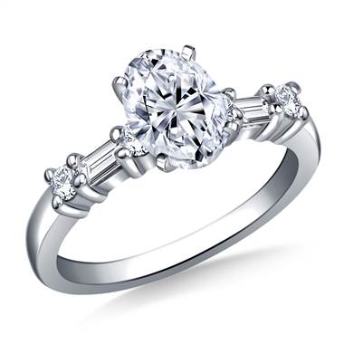 Baguette & Round Diamond Engagement Ring in Platinum (1/3 cttw.)