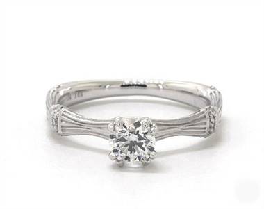 Bamboo Style Diamond Accented Engagement Ring in 14K White Gold 4mm Width Band (Setting Price)