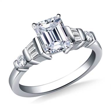Bar Set Diamond Accent  Engagement Ring in 18K White Gold (1/3 cttw.)