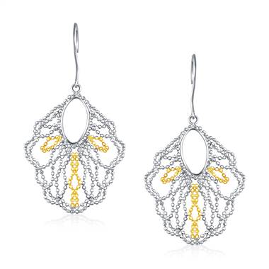 Beaded Dangle Earrings in 14K Yellow Gold and Sterling Silver