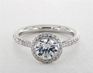 Beautiful Bezel Halo Tapered Pave Engagement Ring in 14K White Gold 4mm Width Band (Setting Price)