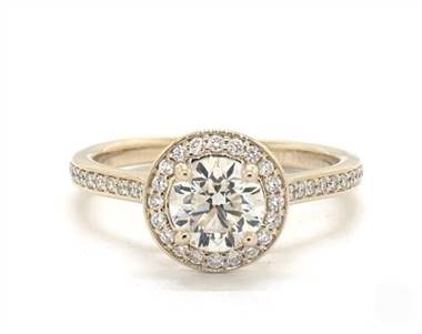 Beautiful Trellis Pave Halo Engagement Ring in 14K Yellow Gold 2.20mm Width Band (Setting Price)
