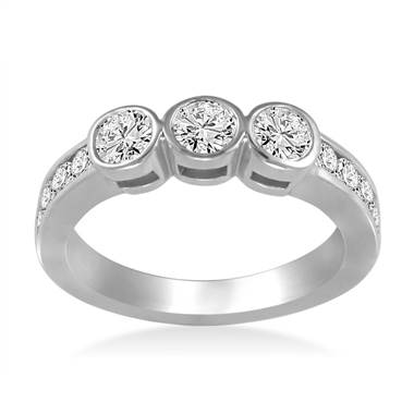 Bezel and Channel Set Round Diamond Band in 14K White Gold (3/4 cttw.)