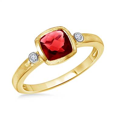 Bezel Set Cushion Cut Garnet Diamond Ring in 14K Yellow Gold (6mm)