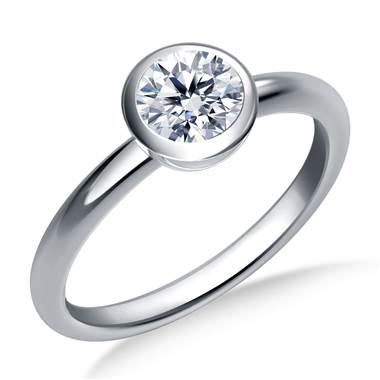 Bezel Set Diamond Engagement Solitaire Ring in 18K White Gold (2.1 mm)