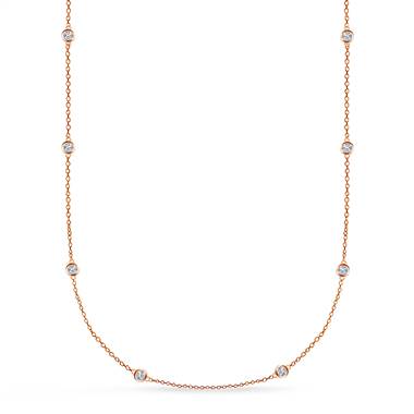 Bezel Set Diamond Long Station Necklace in 14K Rose Gold (1.00 cttw.)