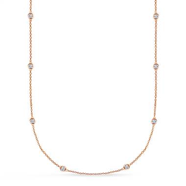 Bezel Set Diamond Long Station Necklace in 14K Rose Gold (1.00 cttw.)