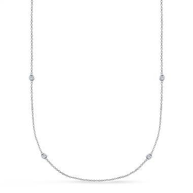 Bezel Set Diamond Long Station Necklace in 14K White Gold (1/4 cttw.)