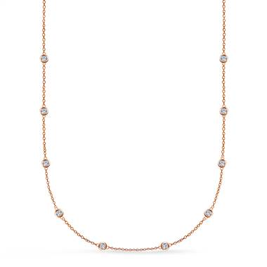 Bezel Set Diamond Station Necklace in 14K Rose Gold (1/2 cttw.)