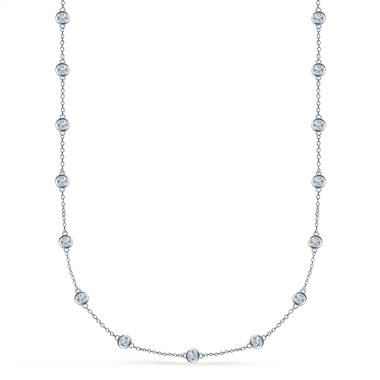 Bezel Set Diamond Station Necklace in 18K White Gold (1 1/2 cttw.)