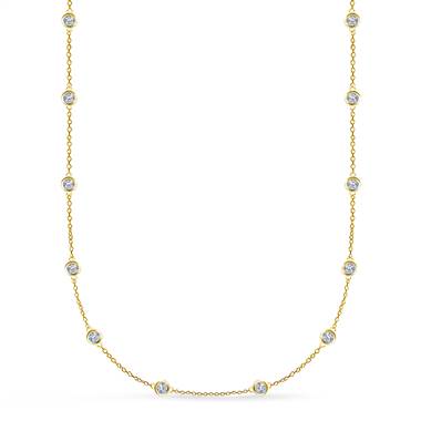 Bezel Set Diamond Station Princess Length Necklace in 14K Yellow Gold (1 1/5 cttw.)