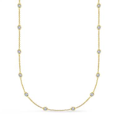 Bezel Set Diamond Station Princess Length Necklace in 14K Yellow Gold (1 1/5 cttw.)