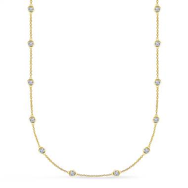 Bezel Set Diamond Station Princess Length Necklace in 18K Yellow Gold (1 1/5 cttw.)