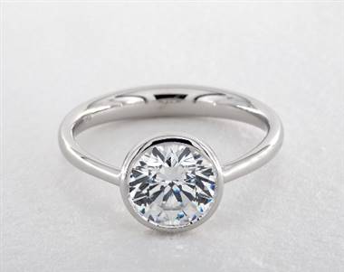 Bezel-Set Refined Solitaire Engagement Ring in 14K White Gold 4mm Width Band (Setting Price)
