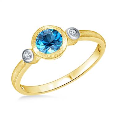 Bezel Set Round Cut Blue Topaz Diamond Ring in 14K Yellow Gold (6mm)