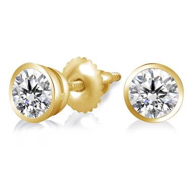 Bezel Set Solitaire Diamond Earring in 14K Yellow Gold
