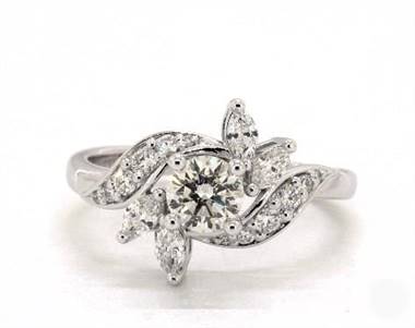 Bird of Paradise Vintage Engagement Ring in 18K White Gold 4mm Width Band (Setting Price)