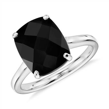 "Black Onyx Cushion Cocktail Ring in 14k White Gold (11x9mm)"