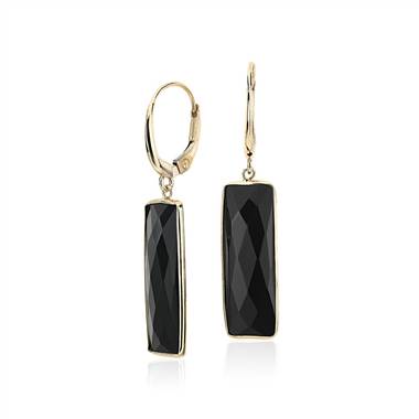 Black Onyx Rectangle Leverback Drop Earrings in 14k Yellow Gold (7x21mm)